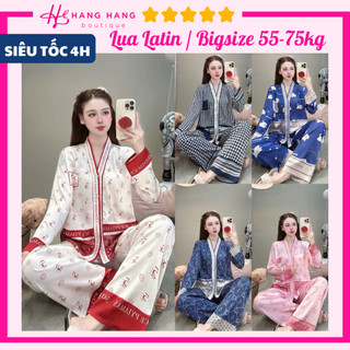 Đồ ngủ nữ bigsize 55-75kg pijama dài tay cổ v chữ y lụa latin mịn mát 75DD09 đồ bộ nữ đồ mặc nhà thiết kế sang chảnh 