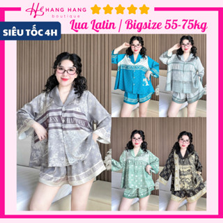  Đồ ngủ nữ bigsize 50-75kg pijama đùi ngắn xòe tay lỡ cổ lượn lụa latin mịn mát 75CC06 đồ bộ nữ đồ mặc nhà sang chảnh 
