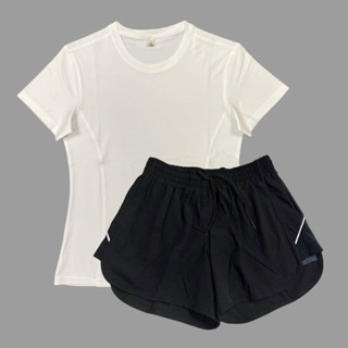 Bộ Quần Áo Thể Thao Nữ Quần Đùi 2 Lớp QN06 Kèm Áo Thun Trơn AML07 Tập Gym, Chạy Bộ, Aerobic, Cầu Lông