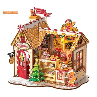 Robotime Rolife DG176 Gingerbread House| Mô Hình Nhà Giáng Sính Kẹo Gừng DIY Mini 3D Bằng Gỗ Có Đèn
