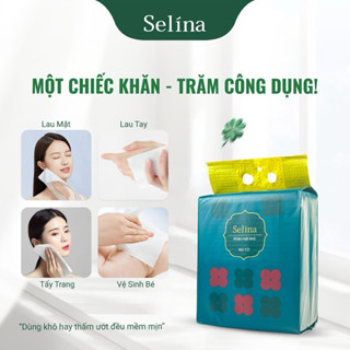  Khăn Khô Lau Mặt Đa Năng Selina 150 tờ – 100% Cotton Tự Nhiên Mềm Mịn An Toàn Cho Da Dùng Cho Em Bé & Người Lớn 