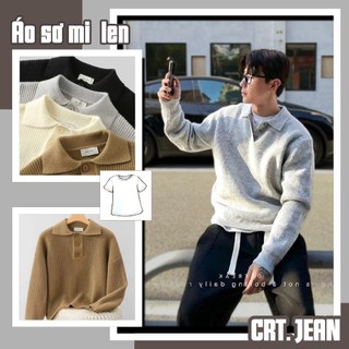  Áo len nam CRT.JEAN cổ polo dáng rộng và đa năng áo dài tay dệt kim thông thường màu trơn 