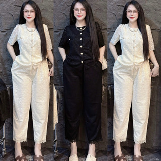  Sét Bộ Ren Áo Tay Ngắn Núc Cài Quần Dài BaGy 