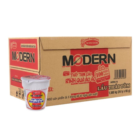 Thùng Mì Ly MODERN Hương Vị Lẩu thái Tôm 24 ly × 67g