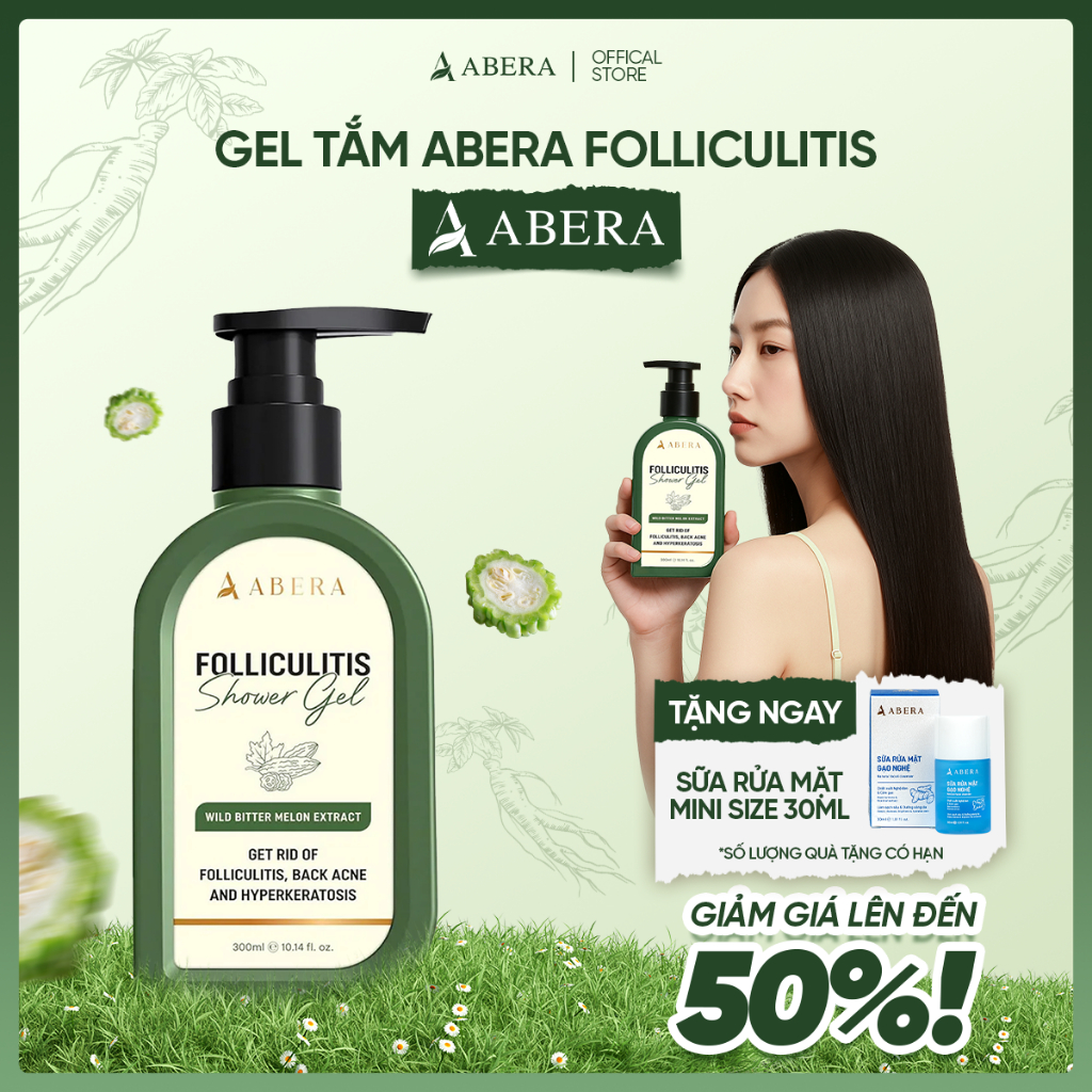 Gel Tắm Abera Folliculitis - Sữa Tắm Abera Giảm Viêm Nang Lông, Dày Sừng, Dưỡng Sáng Da, Cấp Ẩm Dịu 