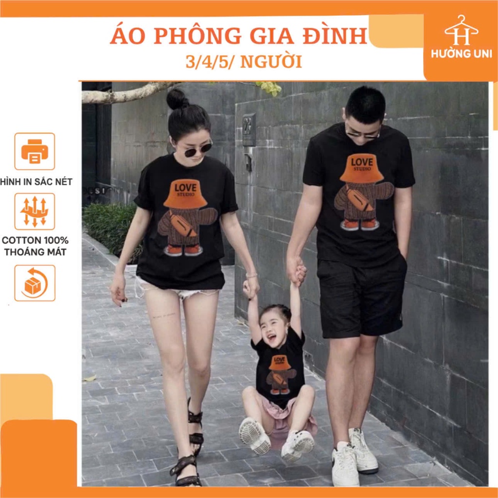 Áo thun đồng phục gia đình 3/4/5 người gấu mũ hottrend. Family store