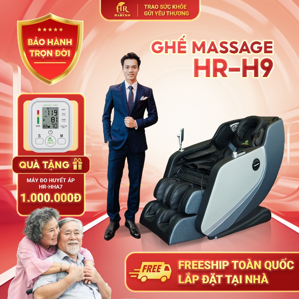 Ghế massage toàn thân HR Haruko H9, máy massage con lăn 3D điều khiển giọng nói phù hợp người lớn tu