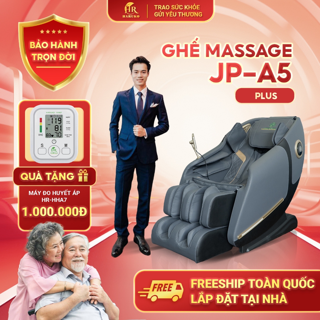 Ghế massage toàn thân HR Hakusan A5 Plus, máy massage con lăn di chuyển, lắp đặt tại nhà khách hàng