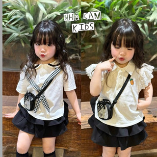 Áo Phông Trắng Có Cổ Cho Bé, Áo Trắng Cộc Tay Cổ Sen - Áo Cộc Tay Ren Cho Bé Gái - Nhà Cam