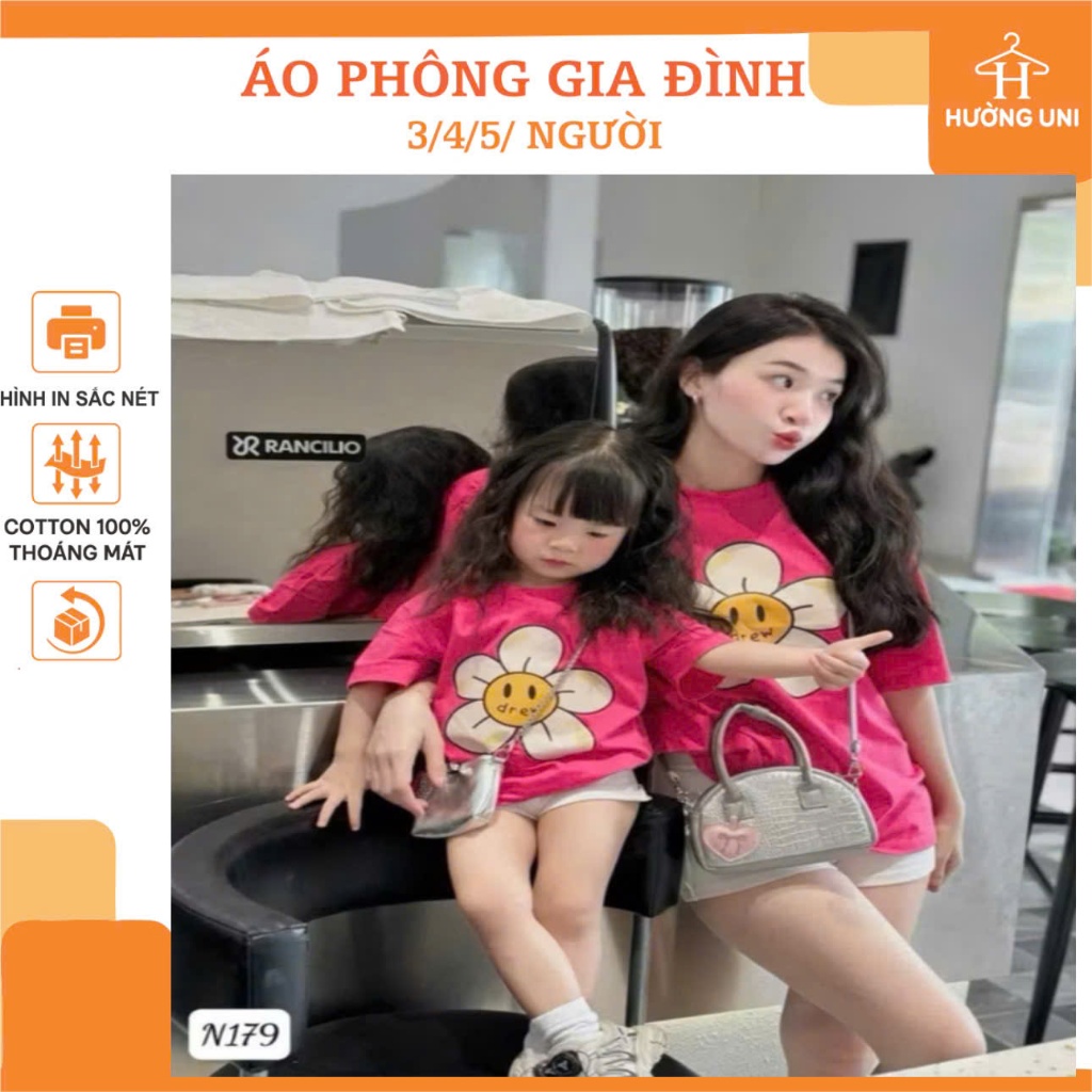 Áo cặp mẹ và  bé màu hồng  họa tiết bông  hoa  hottrend. Family Store