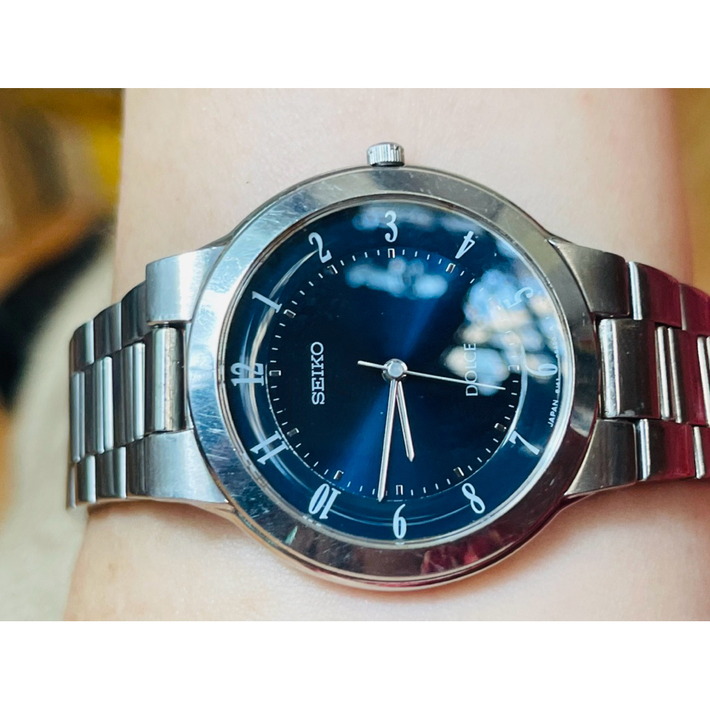 Đồng hồ Seiko Dolce Nhật mặt xanh dây thép bao đẹp.