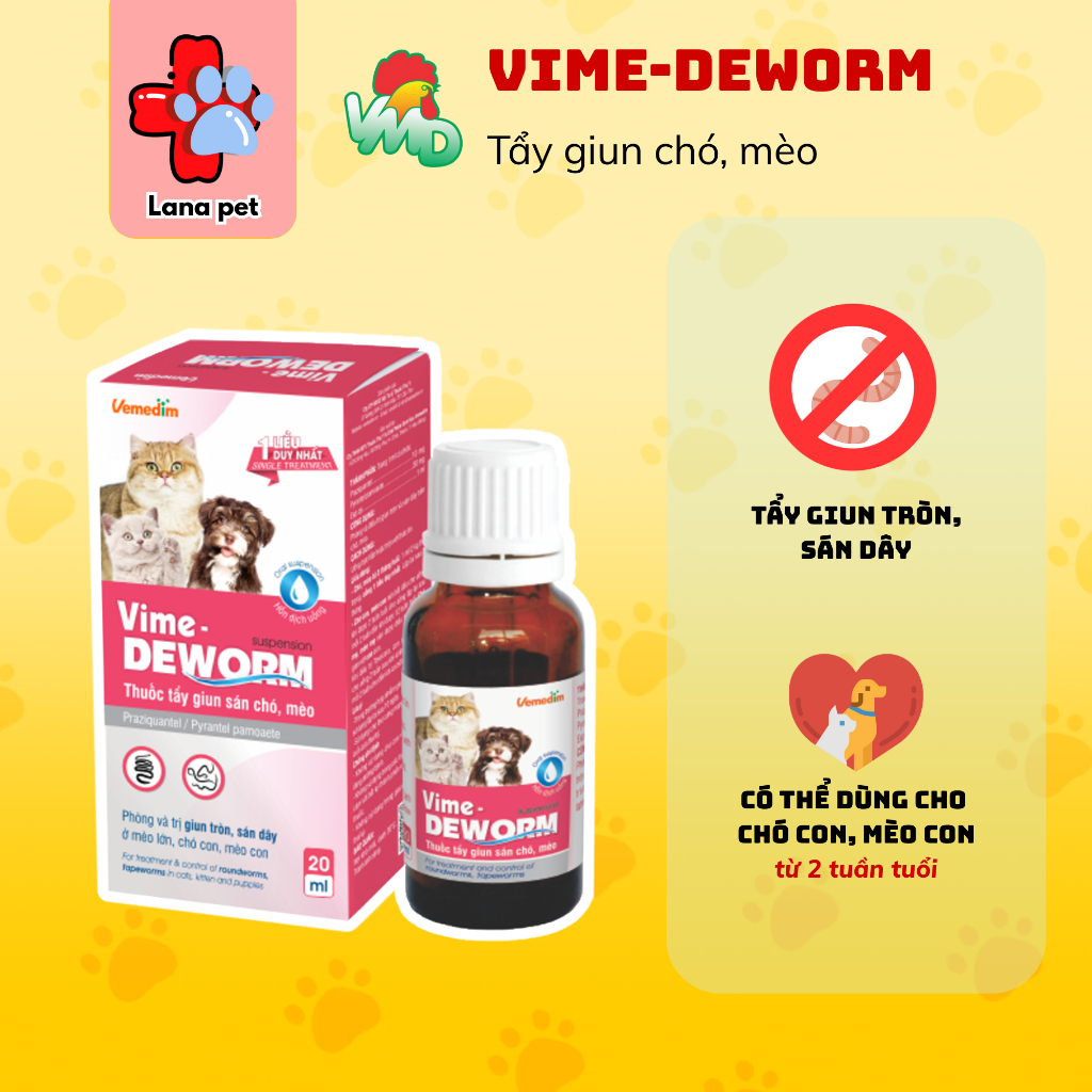 VIME-DEWORM - Tẩy giun dạng nước cho Chó Mèo Chai 20ml