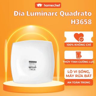 Đĩa thủy tinh đựng thực phẩm Luminarc Quadrato 19cm - H3658, dùng vi sóng, sản xuất Pháp