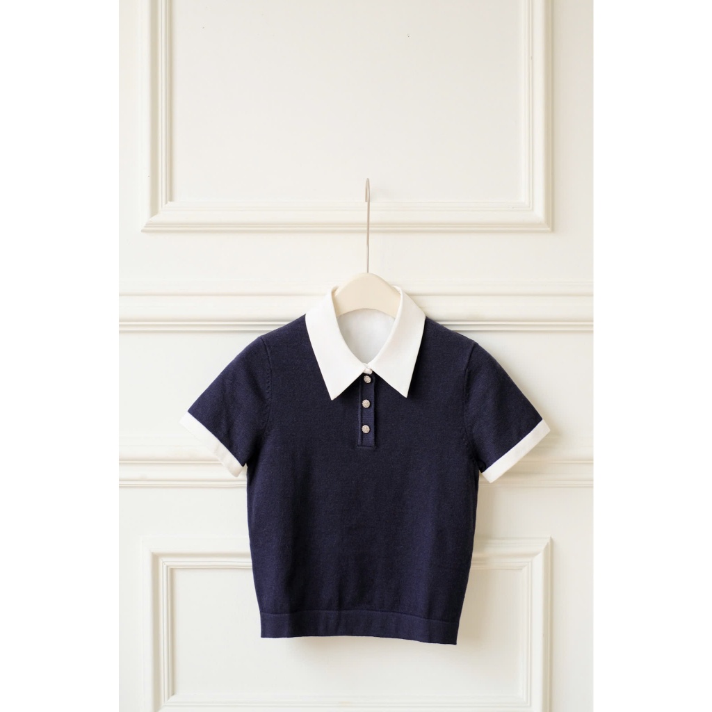 (Desk to Date) Áo dệt kim cổ tròn phối viền cổ rời, chất liệu mềm mát, co dãn mix cùng váy, quần thời trang Calie AF179 | BigBuy360 - bigbuy360.vn