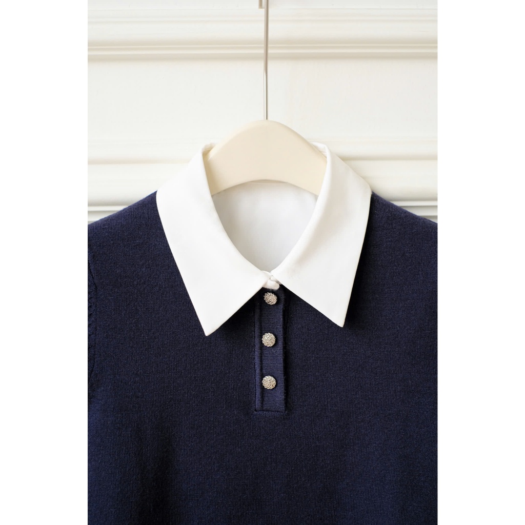 (Desk to Date) Áo dệt kim cổ tròn phối viền cổ rời, chất liệu mềm mát, co dãn mix cùng váy, quần thời trang Calie AF179 | BigBuy360 - bigbuy360.vn