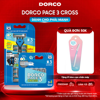 Combo Dao Cạo Râu Hàn Quốc 3 Lưỡi DORCO PACE 3 CROSS - TRC1008(6+2)-B & (PRM)TRC1040(3+1)-B - Gồm 1 Cán và 12 Đầu Cạo