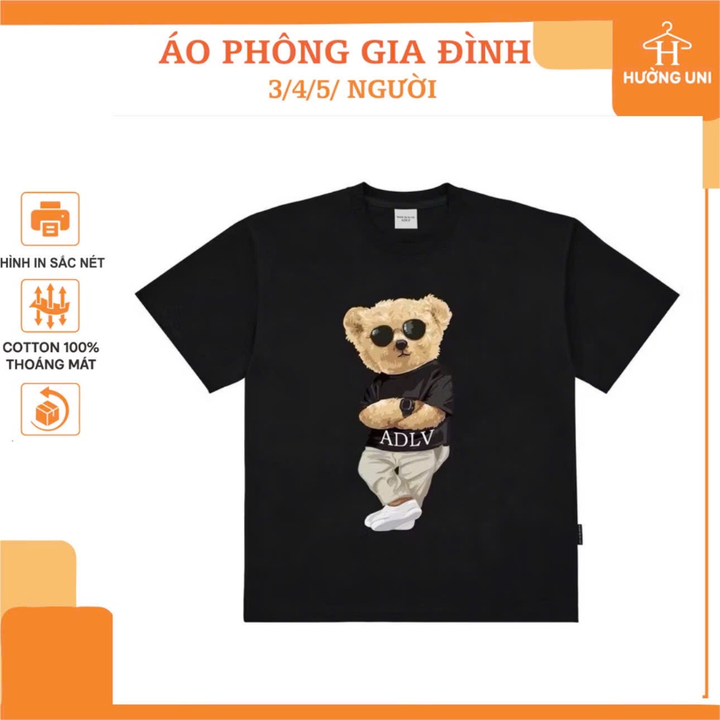 Áo thun đồng phục gia đình gấu ngầu kính  chất đẹp thấm hút mồ hôi. Family Store