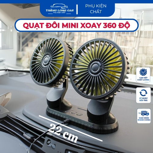 Quạt Đôi Mini Cao Cấp Xoay 360 Độ, Quạt Mini Nhỏ Gọn Làm Mát Cổng USB 5V, 12V, 24V Để Ô Tô, Bàn Làm Việc - ThăngLong Car