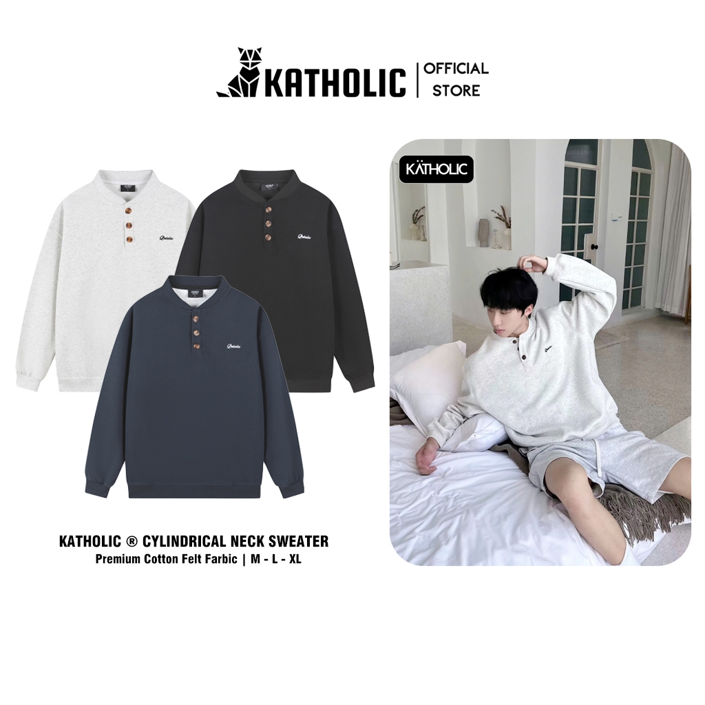 Áo Sweater Cổ Tàu Nam Nữ Local Brand KATHOLIC Chất Liệu Nỉ Hai Da Form Rộng Oversize Kèm Hình Thêu KAT032 | BigBuy360 - bigbuy360.vn