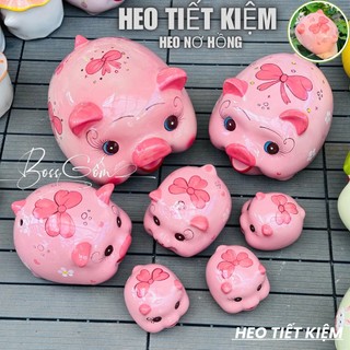 Heo đất tiết kiệm, Lợn đất, Heo sứ, Ống heo tiết kiệm bằng sứ, Bộ sưu tập Heo nơ hồng siêu dễ thương, Decor trang trí