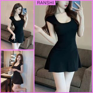  Sẵn Mút Ngực  Đầm Body Ba Lỗ Dáng Ngắn Nhún Eo RANSHI Ôm Body Sexy Quyến Rũ Chất Thun Cotton Mềm Mát - RBD149 