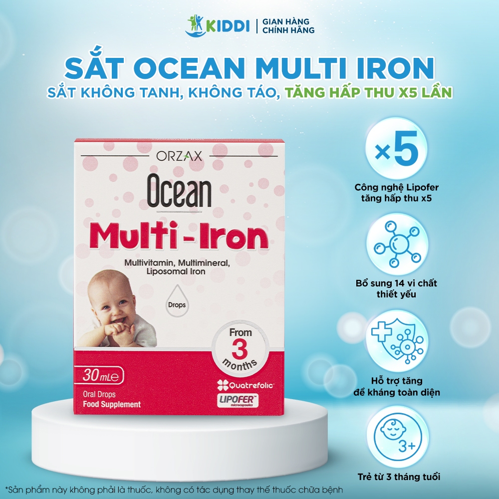 TPBVSK OCEAN MULTI - IRON Sắt Cho Bé Ocean Orzax Bổ Sung Sắt, Vitamin Cho Bé Không Tanh Không Táo Nh