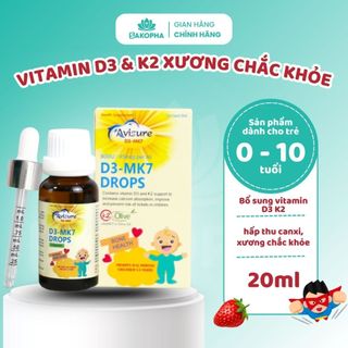  Vitamin D3 K2 Tinh Khiết Avisure D3MK7 Hỗ Trợ Hấp Thu Canxi Tăng Chiều Cao Phát Triển Xương Chắc Khỏe Cho Bé 