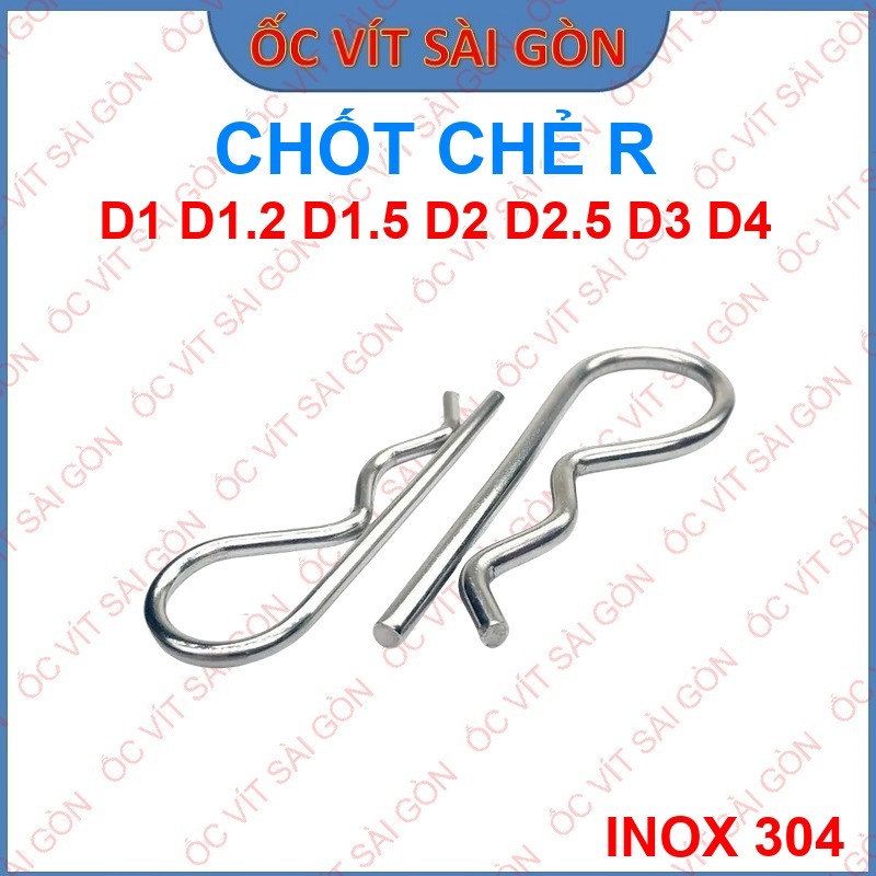 Chốt Kẹp R Inox 304 - Chốt Chẻ Chữ R, Chốt An Toàn - Dùng Cho Trục Máy Móc, Nông Nghiệp, Xe Cộ