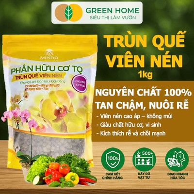 Phân Trùn Quế Viên Nén GreenHome, Lavamix, Bao 1kg, Dinh Dưỡng Hữu Cơ, Không Mùi Tốt Cho Lan, Bonsai