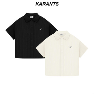  Áo Sơ Mi Trơn Logo Kim Loại Karants Form Boxy Vải Nhung Tăm Premium Nam Nữ Unisex Menswear Hot Trend 2025 - KR261 