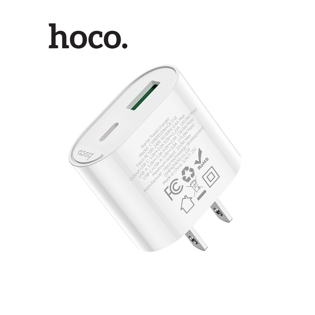 Củ Sạc Nhanh Hoco C109 / C109A PD20W 1 cổng USB và 1 cổng Type-C, chân cắm tiêu chuẩn | BigBuy360 - bigbuy360.vn