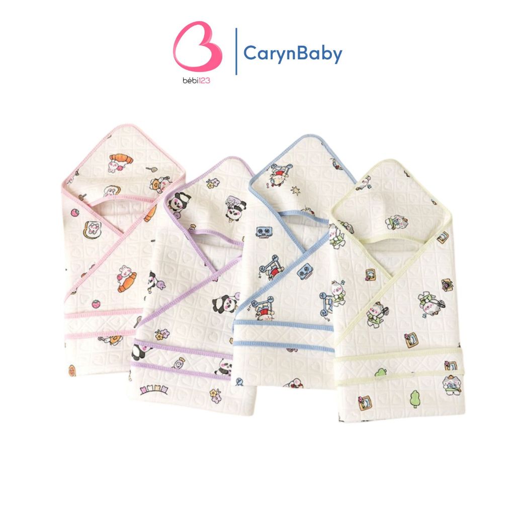 Choàng Ủ Xô Muslin 4 Lớp Molli (100% xô muslin) hoạ tiết Monogram kèm đai cho bé CarynShop