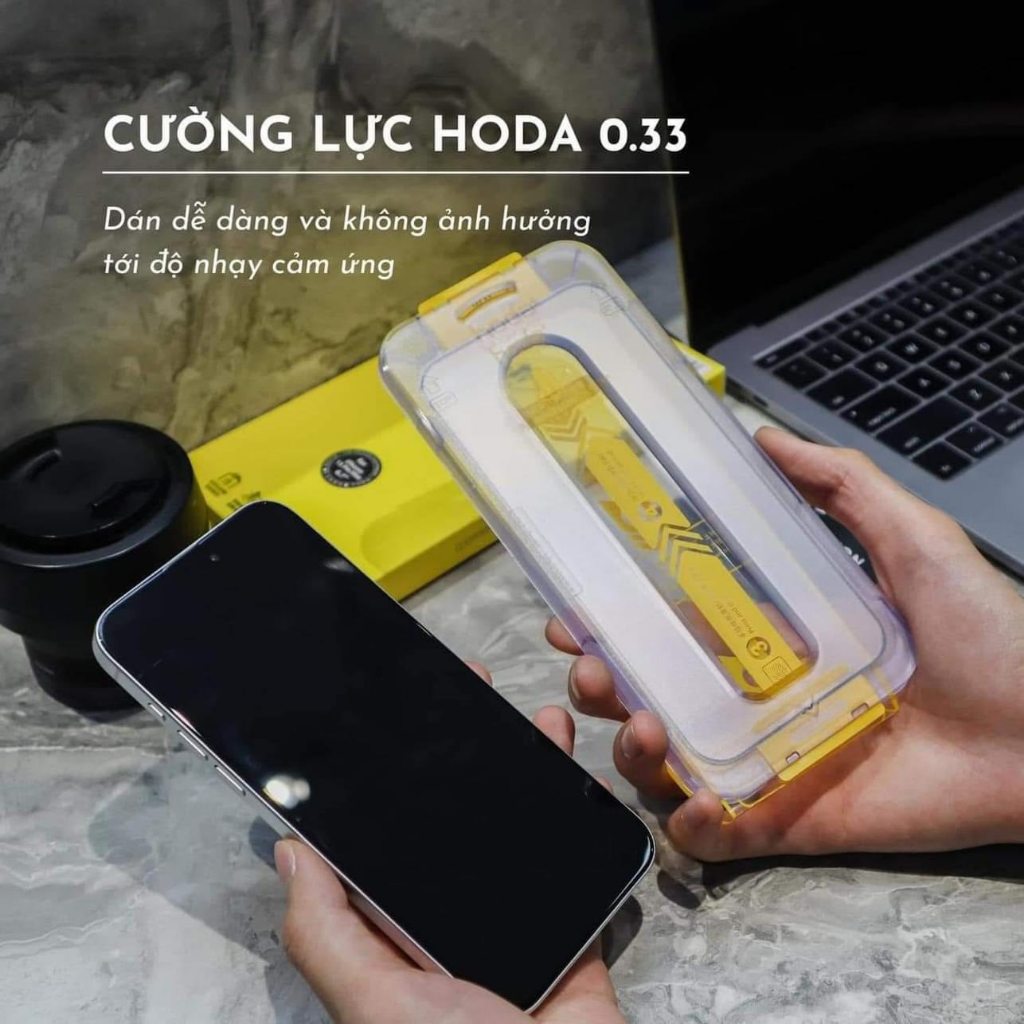 Cường lực [KÈM KHUNG TRỢ DÁN] HODA siêu mỏng 0.33mm cho iP 17 thường - 17 Air - 17 Pro - 17 Promax