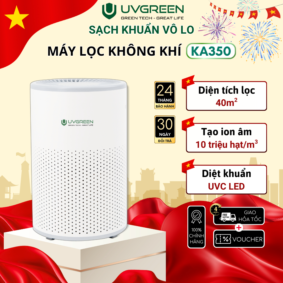 Máy Lọc Không Khí Diệt Khuẩn UVGREEN KA350 40m2 - UVC LED, Lõi Lọc HEPA H13, Bào hành 24T