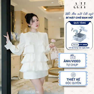 Áo babydoll thiết kế bốn tầng bèo nhún ren phối nơ voan tơ tiểu thư AN HY AH316
