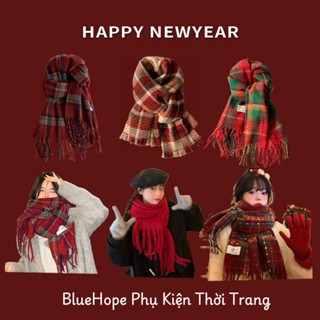  BST NOEL NEW YEAR Khăn choàng cổ nam nữ dệt kim mùa đông ấm áp lễ hội khăn đôi tone đỏ thời trang nhiều kiểu dáng 