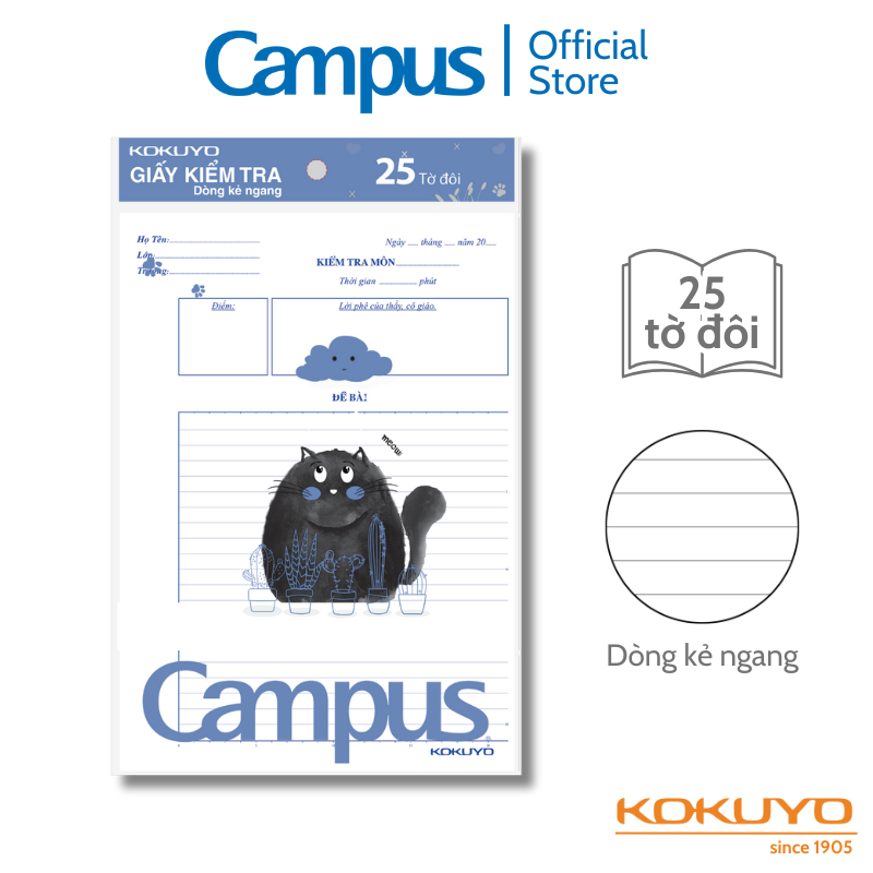 [Miền Bắc] Giấy kiểm tra đôi Kẻ Ngang Campus Meow khổ B5 chính hãng Campus