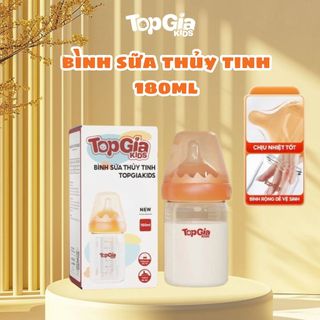 Bình Sữa Thủy Tinh TOPGIA Cho bé từ 0 Tháng Tuổi Dung Tích 180ml, Núm Ti Mềm, Không Chứa BPA,An Toàn