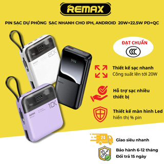 [ Có CCC ] [ Giaohàngnhanh ] Sạc dự phòng sạc nhanh 20W+22.5W PD+QC tích hợp 2 cáp cho iPh, Android thương hiệu REMAX
