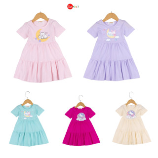 Váy bé gái chất cotton 2-10,(12-30kg), Váy bé gái chất cotton, Đầm bé gái babydoll in hình xinh yêu - SUNKIDS1