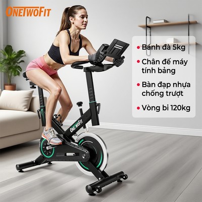 OneTwoFit Xe đạp tập thể dục bánh đà 5kg có màn hình LED và độ ồn thấp