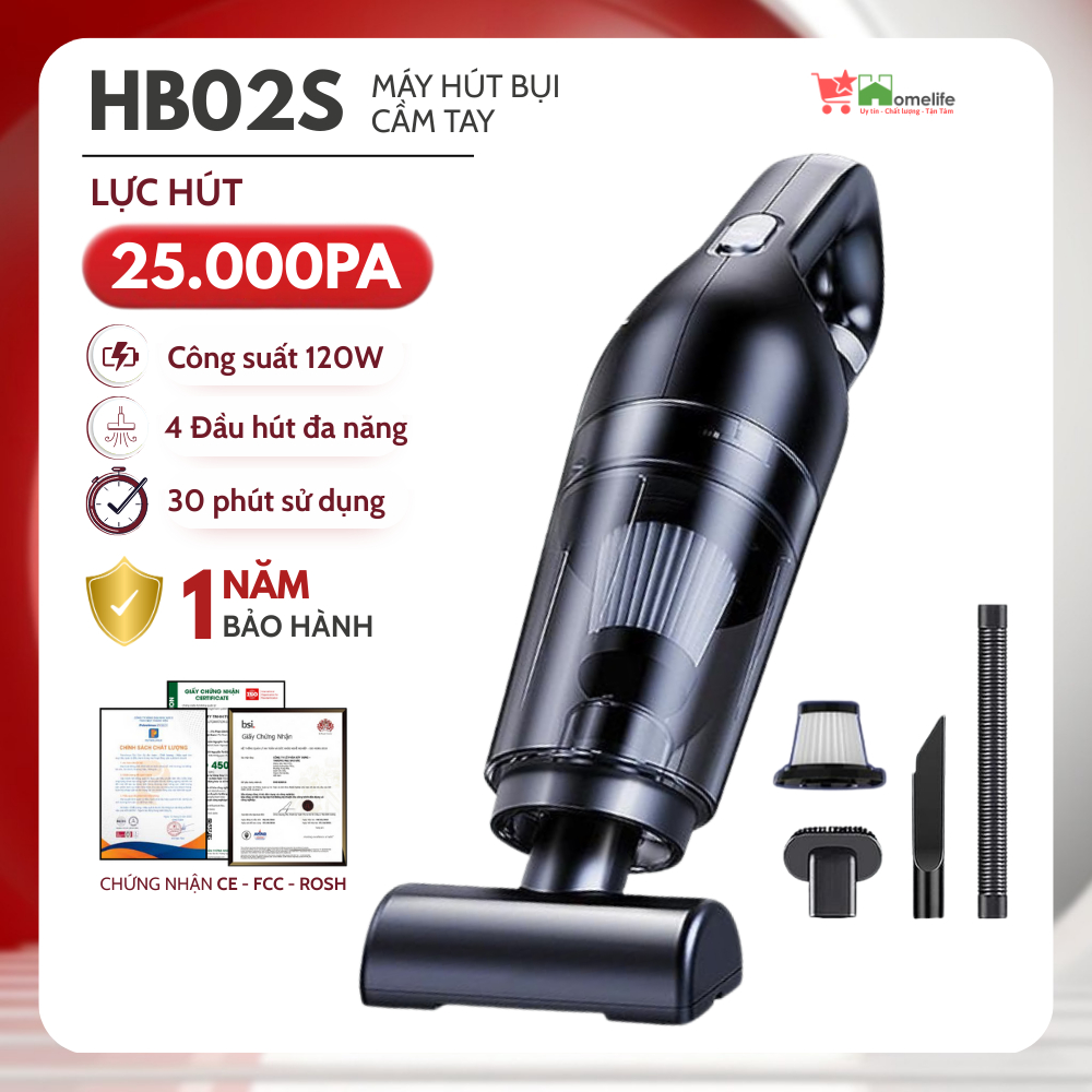 Máy Hút Bụi Mini Cầm Tay Không Dây Lực Hút 25000MPA Nhỏ Gọn, Pin Sạc Tiện Lợi, Lực Hút Siêu Mạnh, Công Suất 120W
