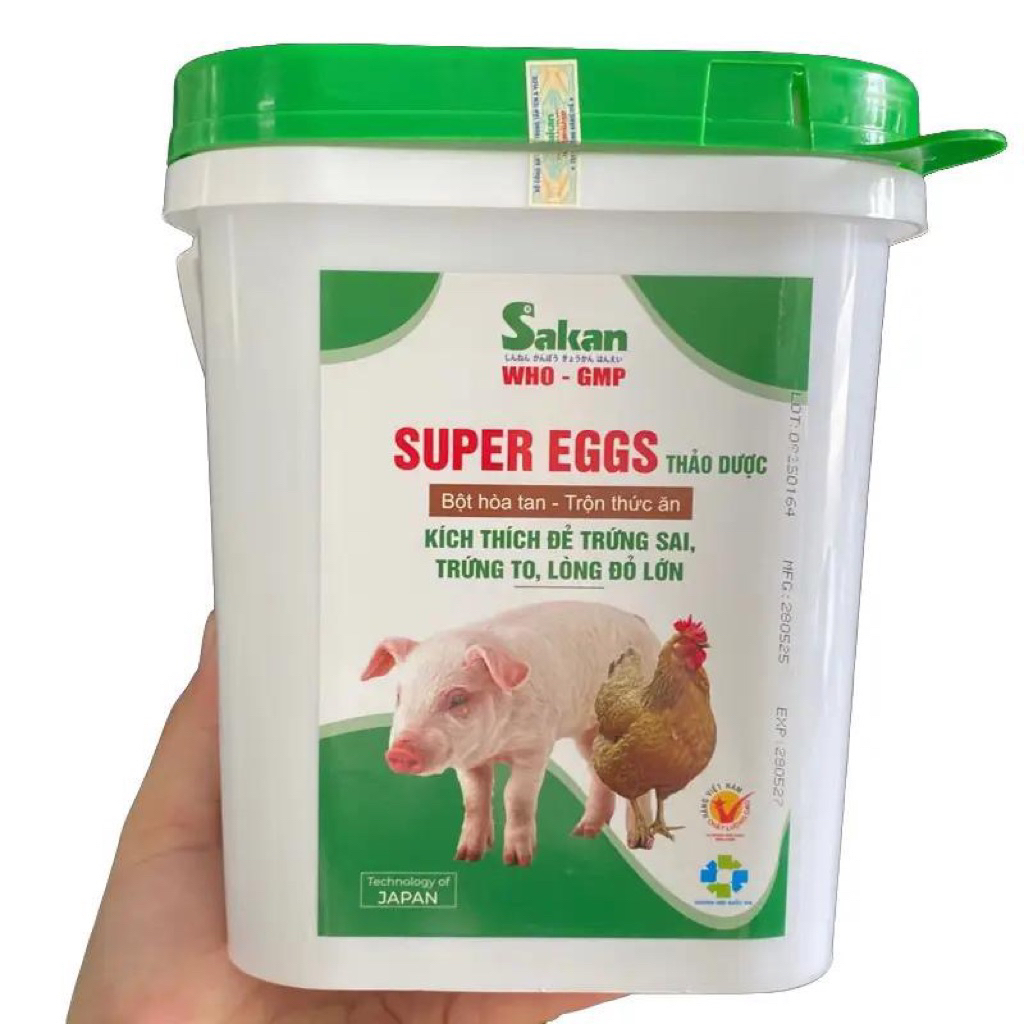 SUPER EGGS (xô 1kg) giúp đẻ nhiều, trứng to đồng đều, kéo dài chu kỳ đẻ cho gia cầm, tăng tỷ lệ đẻ ở