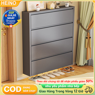 HENIO tủ giày siêu mỏng nắp gập bằng thép 2/3/4 tầng màu trắng xám tiết kiệm diện tích hành lang