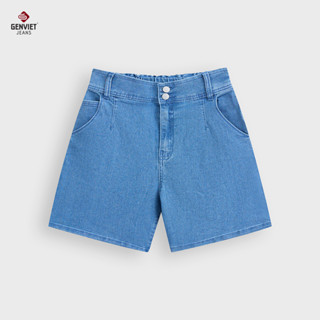 Quần Sooc Bò Nữ GENVIET JEANS Dáng Suông Chất Liệu Denim Mềm Co Giãn, Cạp Cao 2 Cúc Cài Tôn Dáng S251.J.TQ4224J08899