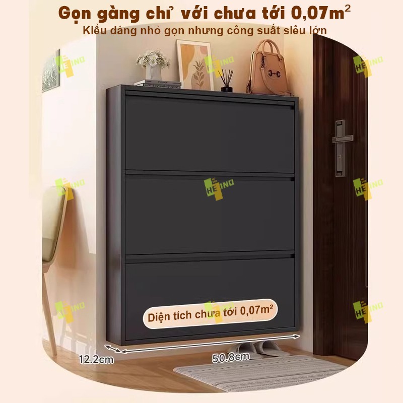 HENIO tủ giày siêu mỏng nắp gập bằng thép 2/3/4 tầng màu trắng xám tiết kiệm diện tích hành lang | BigBuy360 - bigbuy360.vn