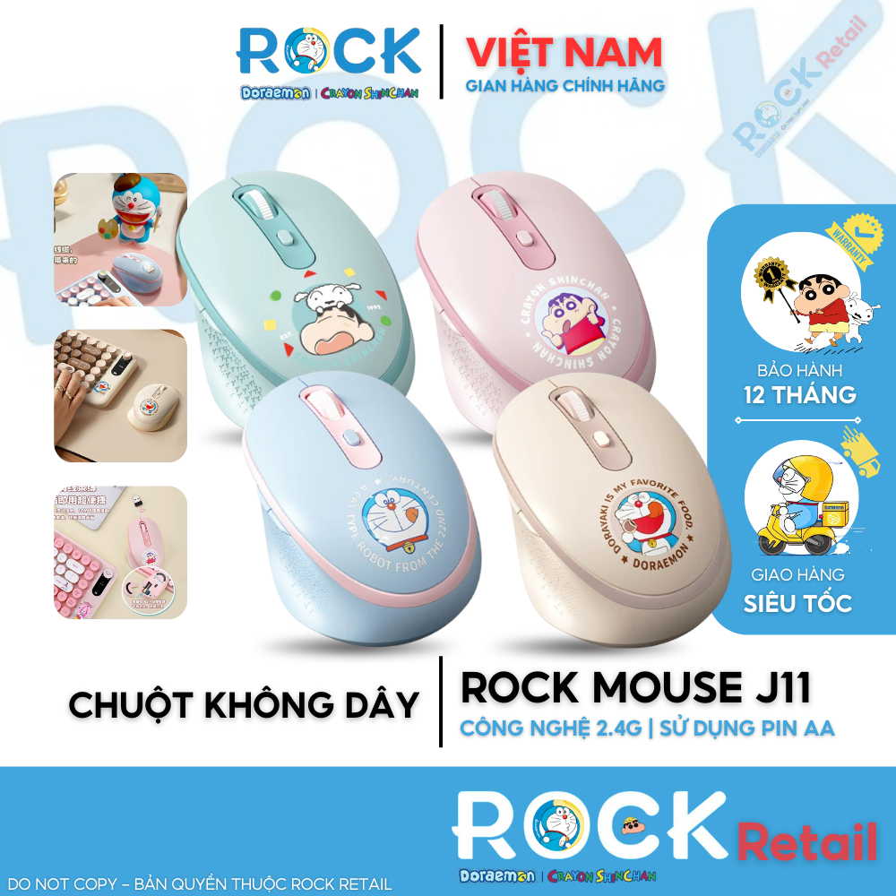 Chuột Không Dây ROCK Doraemon J11, Crayon Shinchan J11 (Phạm vi lên tới 10m, 2.4GHz Receiver) - ROCK