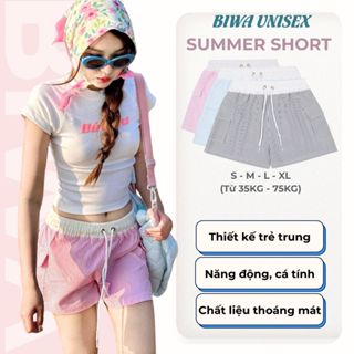 Quần Short Đùi Nữ Kate Ống Rộng Lưng Chun Dây Rút Cạp Thấp Hoạ Tiết Kẻ Sọc Phối Túi Trẻ Trung Năng Động - BIWA UNISEX