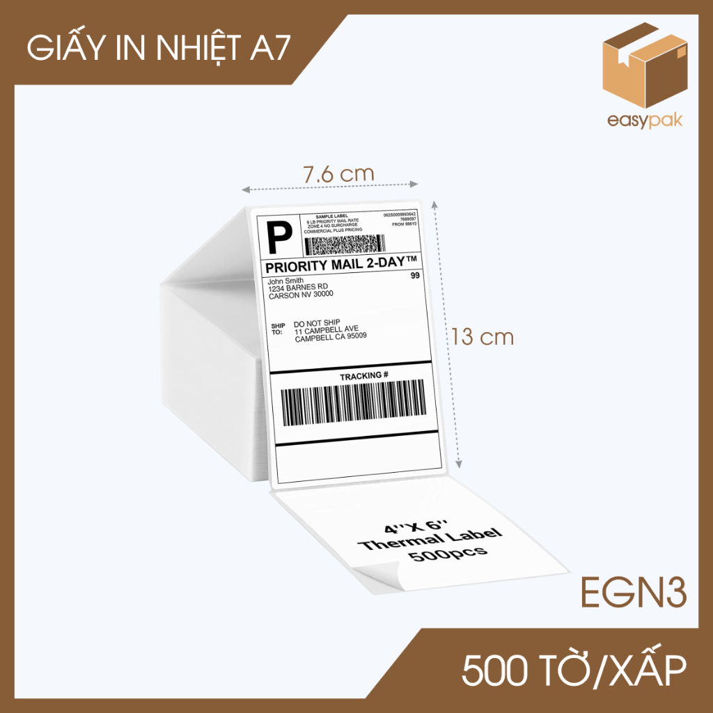 Xấp 500 tờ giấy in nhiệt A7 tự dính - Giấy in đơn hàng, giấy in A7 - 76x130 mm -E.MGN3