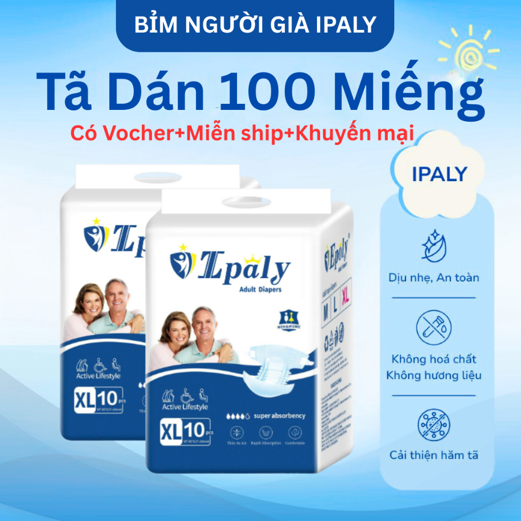Combo 100 Miếng Tã Bỉm Dán Người Già IPALY Thấm hút Tốt, Siêu Mềm Mại, Giá hợp lý miễn ship